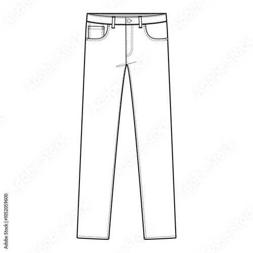 Vector illustration of formal trousers with a tailored fit, front crease, belt loops, and side pockets, ideal for fashion flats, apparel templates, and tech packs.

