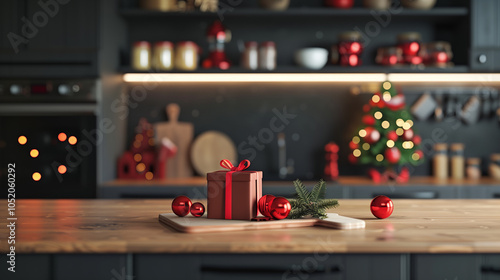 Obraz na płótnie Christmas decorations and gifts in the kitchen. w salonie