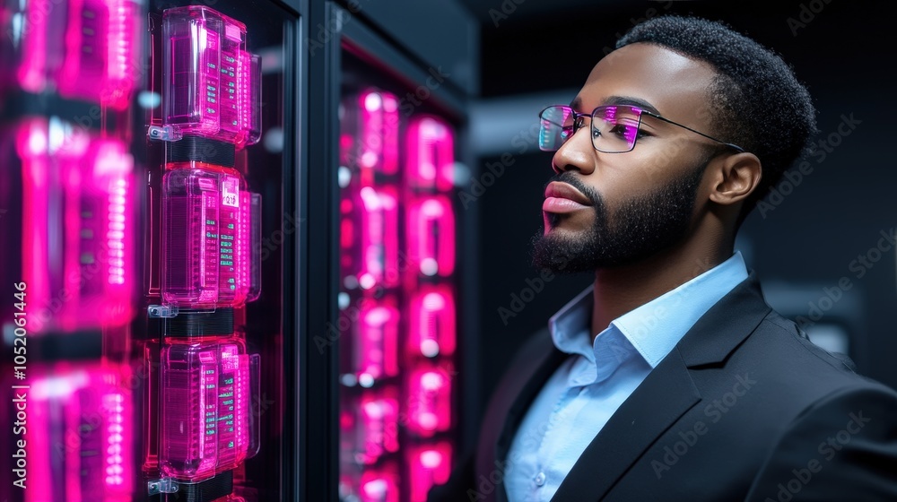 Fototapeta premium Data Center Server Room Focused Tech Specialist