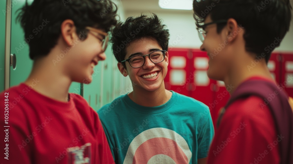 Obraz premium Joyful Teens Laughing in School Corridor