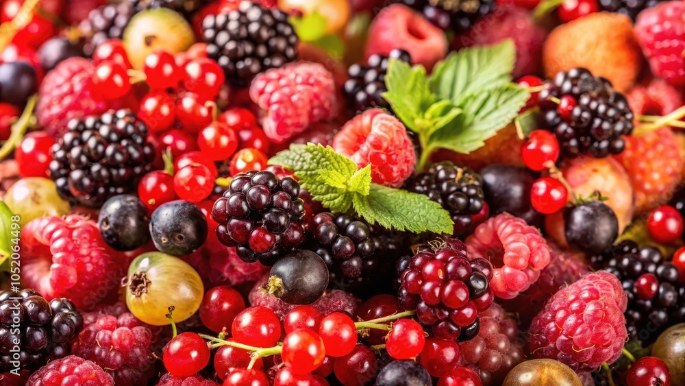 A vibrant and colorful display of fresh summer berries, including raspberries, blackberries, currants, and gooseberries, creating a visual feast for the eyes. A vibrant and colorful display of fresh summer berries, including raspberries, blackberries, currants, and gooseberries, creating a visual feast for the eyes.