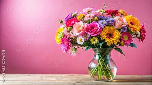 Wallpaper Mural A bouquet of colorful flowers arranged in a vase with a soft pink background, floral decorations, garden flowers Torontodigital.ca