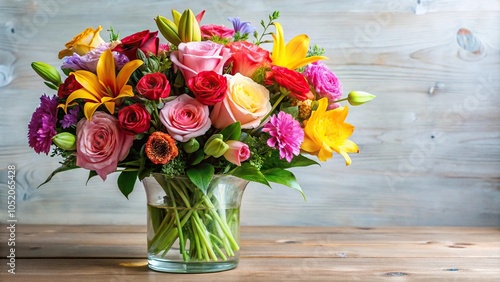 Wallpaper Mural A bouquet of colorful flowers with roses, lilies, and carnations arranged in a elegant vase, bouquets, garden fresh Torontodigital.ca