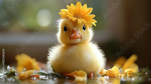 Cute Duckling with Flower o...