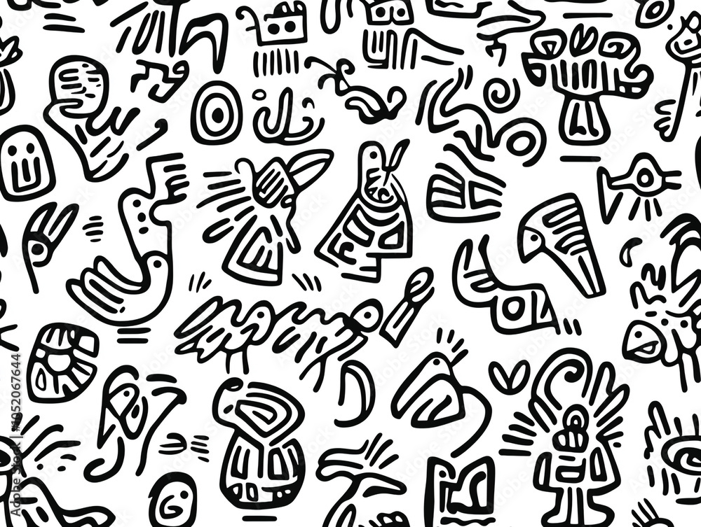 An abstract drawing of various birds in abstract design and doodle style. An abstract drawing of various birds in abstract design and doodle style.
