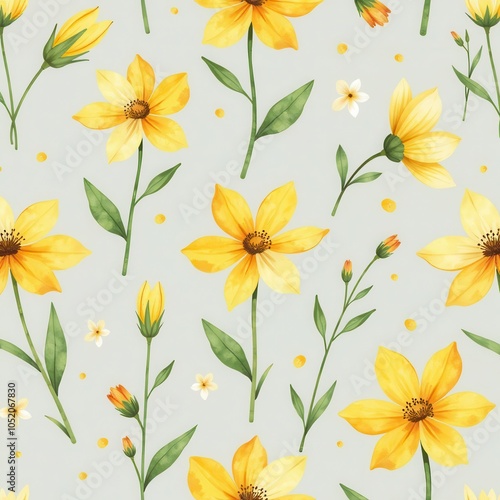 seamless pattern with yellow flowers on gray background