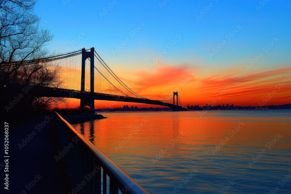 Obraz premium Narrows Bridge. Dusk View of Verrazano Bridge Connecting Brooklyn and Staten Island