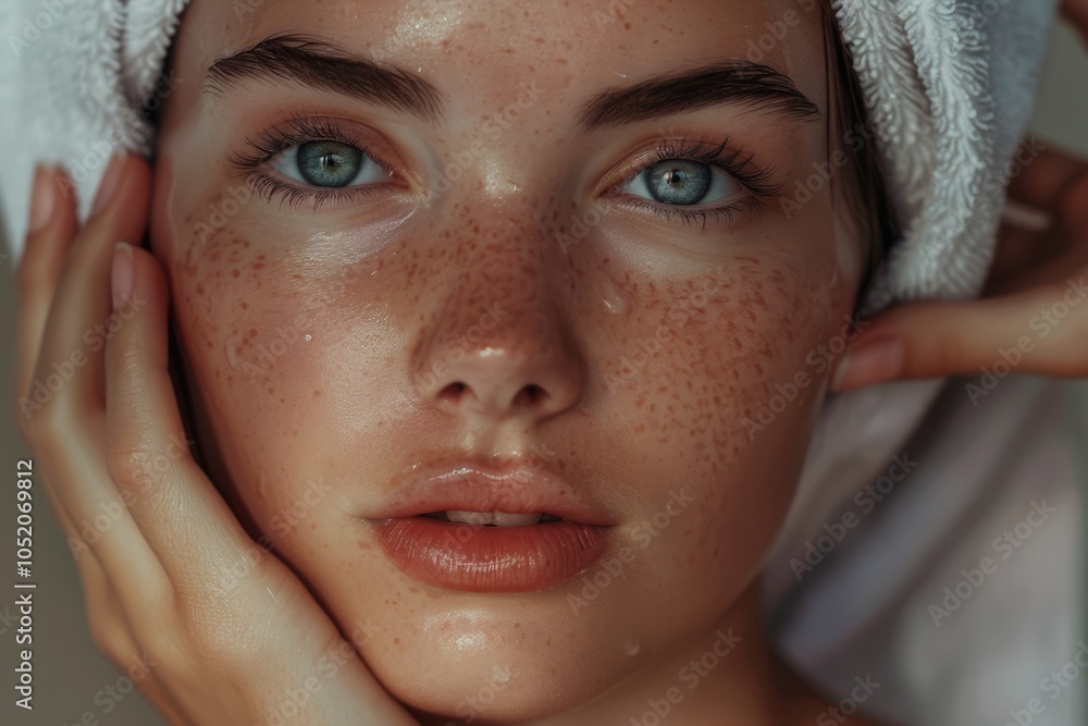 Woman caring for skin to enhance beauty. Woman caring for skin to enhance beauty.