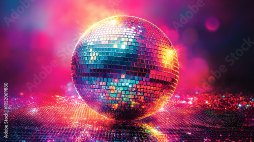 Disco Ball on Glittering Su...
