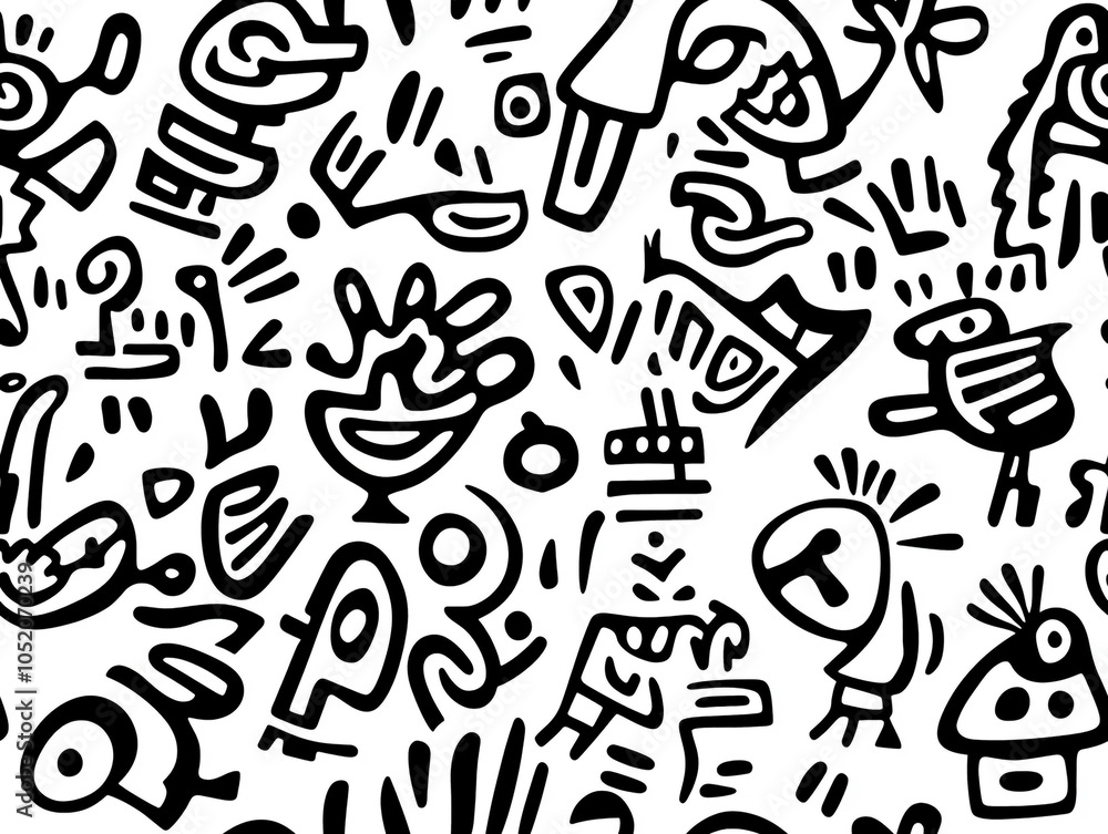 An abstract drawing of various birds in abstract design and doodle style. An abstract drawing of various birds in abstract design and doodle style.