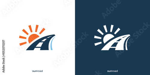 Sun Road Logo. Road and Sun with Minimalist Style. Journey Logo, Icon, Symbol, Vector, Design Inspiration.