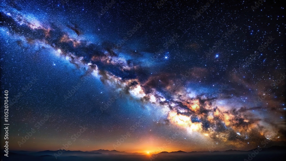 A breathtaking view of the Milky Way galaxy stretching across a dark blue sky with twinkling stars and planetary clusters, cosmic landscape, milky way galaxy, space scenery, astronomy backdrop, A breathtaking view of the Milky Way galaxy stretching across a dark blue sky with twinkling stars and planetary clusters, cosmic landscape, milky way galaxy, space scenery, astronomy backdrop,