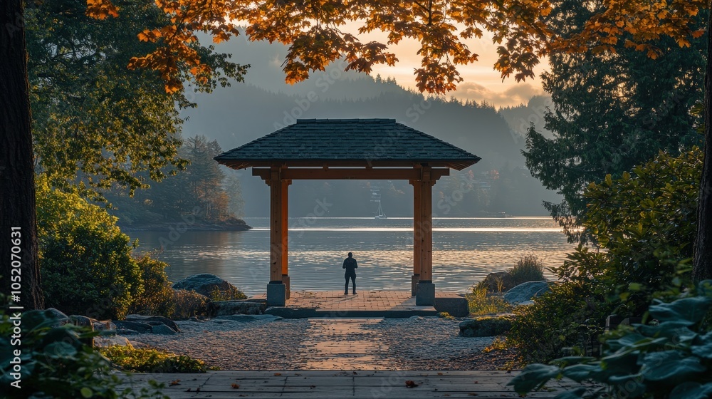 Naklejka premium Peaceful Outdoor Setting for Fitness and Wellness