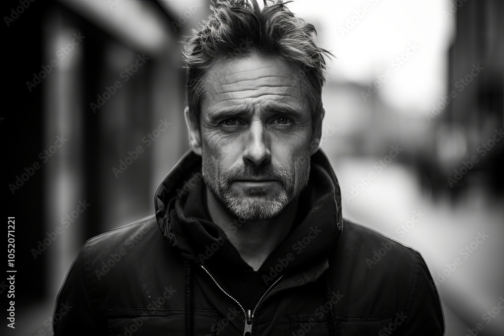 Portrait of a handsome man in the city. Black and white. Portrait of a handsome man in the city. Black and white.