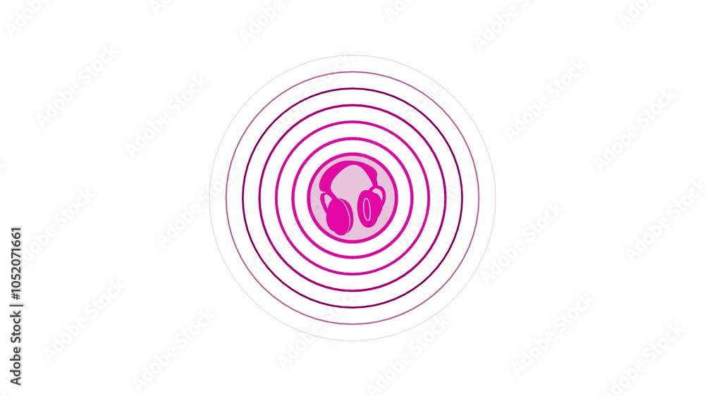 Headphone symbol wave signal animation on white background