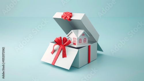 Wallpaper Mural 3D Open Gift Box Containing House Model for Real Estate Concept. Torontodigital.ca