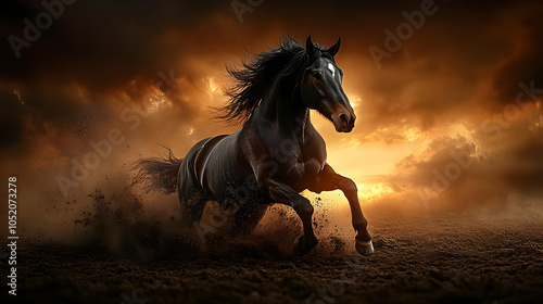 Black Horse Running in Dust...