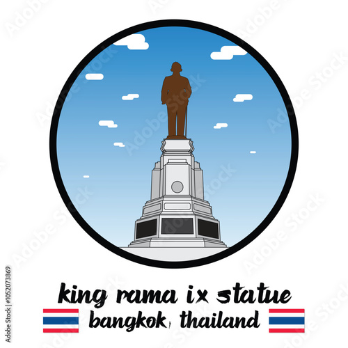 Circle Icon King Rama IX statue. Vector Illustration