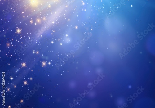 Abstract Glowing Lights and Sparkling Stars on Blue Background Design