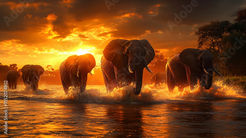 African Elephant Herd Cross...