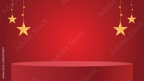 Red background with red podium and stars for banner, pamphlet, poster web design or chinese new year celebration vector stock illustration