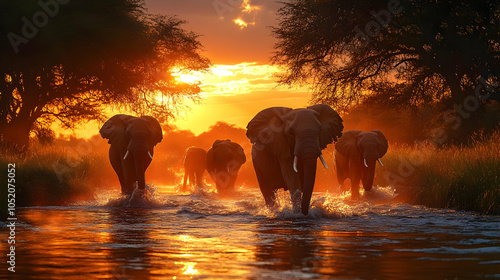 African Elephant Herd Walki...
