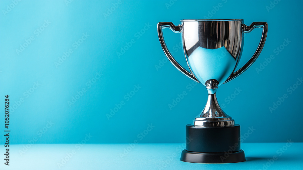 Silver trophy cup isolated on blue background. Silver trophy cup isolated on blue background.