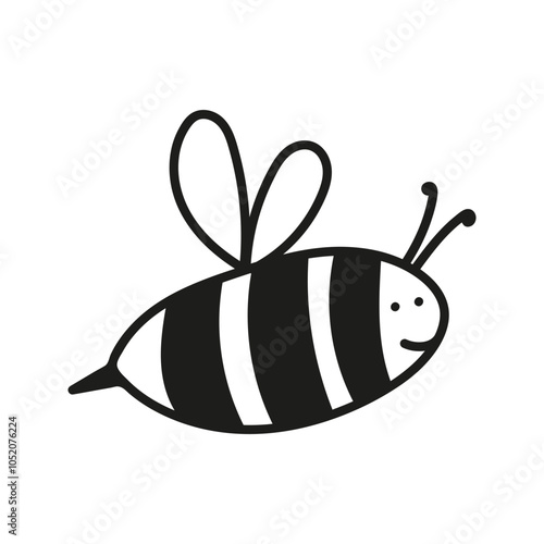 Hand drawn funny bee character. Nature insects doodle illustration
