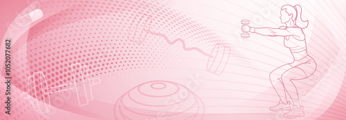 Pink fitness themed background. Stylized, abstract scene with a woman that appears to be engaged in some form of physical activity or exercise.