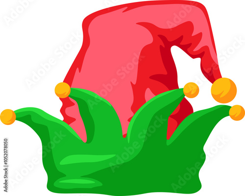 Elf hat sign. Christmas decoration. Cartoon style.