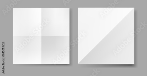 Sheet of paper in form of square folded diagonally and along middle lines. Vector creating intricate origami designs and shapes, cards for various occasions, pamphlets and brochures design