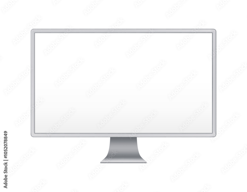 Personal computer empty monitor, realistic illustration. Isolated device with blank screen, copy space or advertisement for application. Prototype or presentation of desktop technology Personal computer empty monitor, realistic illustration. Isolated device with blank screen, copy space or advertisement for application. Prototype or presentation of desktop technology