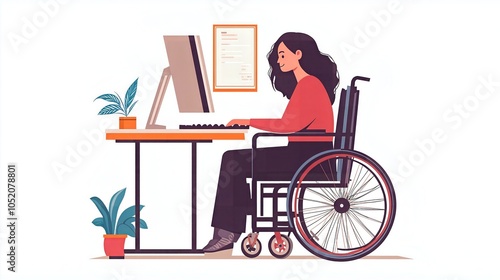 Obraz na płótnie young girl with a wheelchair in an office. flat cartoon style. w salonie