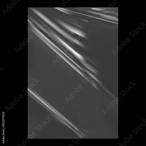 Glue plastic film or foil, wrinkled or crumpled effect. Vector isolated transparent sheet of polyethylene or wrapping, creased texture. Realistic grunge or old cover or package, banner or poster
