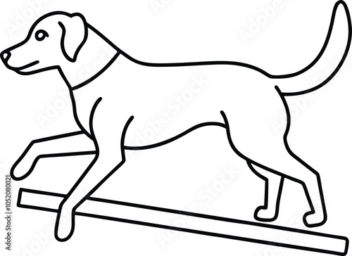 Dog agility training outline and line art illustration design. Dog care elements including dog , cup, agility stuff. Dog care and traning logo vector.