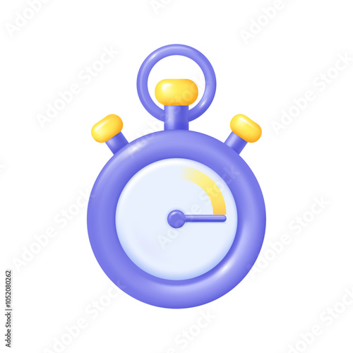 Business concept timer stopwatch, 3D purple clock. Vector deadline or countdown sign, ball interface mockup, awake sign. Clock vintage alarm watch vector illustration