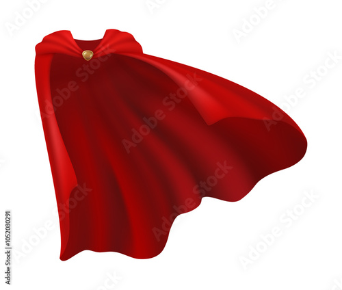 Superpower cloak waving in wind, magic flowing and flying carnival Halloween vampire clothes. Vector front view of cape, hero accessory isolated red superhero satin cloth, magic mantle costume