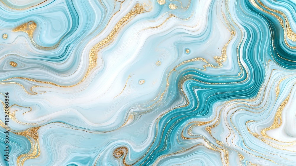 Obraz premium Elegant swirls of turquoise and gold a captivating abstract design that evokes serenity and luxury in any space