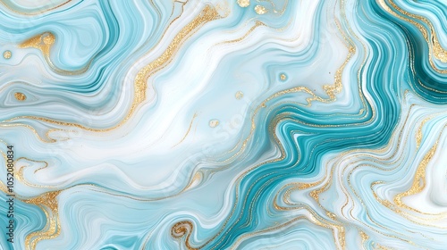 Elegant swirls of turquoise and gold a captivating abstract design that evokes serenity and luxury in any space