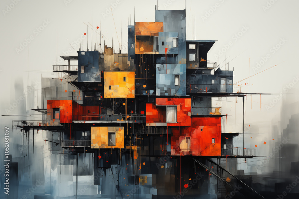 Fototapeta premium Abstract Urban Architecture with Vibrant Geometric Designs