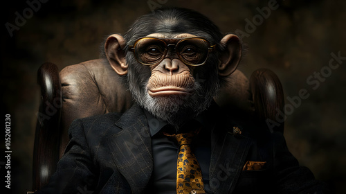 Chimpanzee in Suit and Glas...