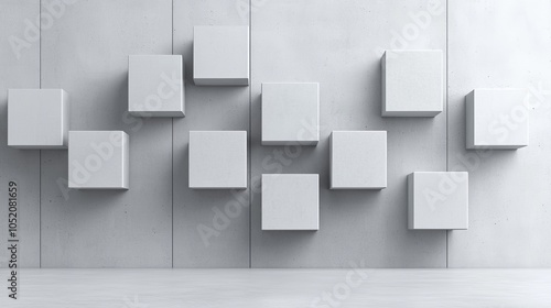 Modern minimalist display a striking arrangement of white cubes against a concrete wall perfect for contemporary art and design inspiration