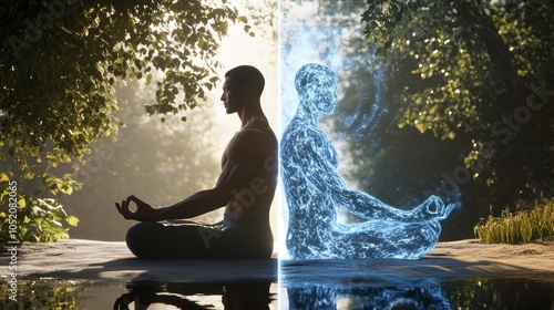 Balanced Meditation: Blending Nature and Digital Elements