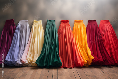 Vibrant Assortment of Skirts in Various Colors Displayed