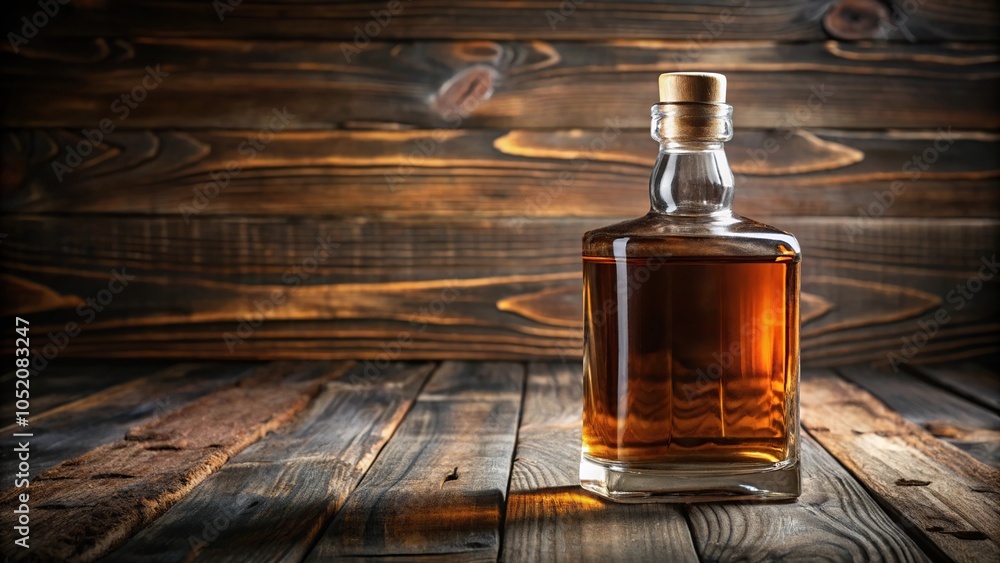A close-up of a whiskey bottle with a vintage label and a cork stopper on a dark wooden table, collectible, antique, bottle, wooden A close-up of a whiskey bottle with a vintage label and a cork stopper on a dark wooden table, collectible, antique, bottle, wooden
