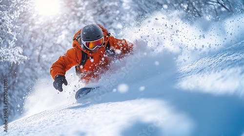 Skiing Down Powdery Slope