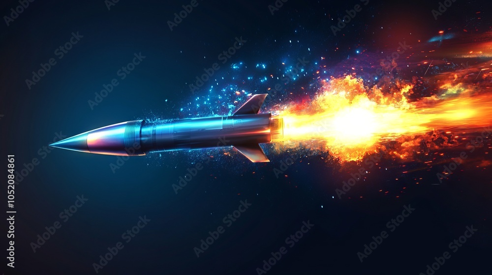Vivid illustration of a missile with a bright explosion and motion blur. AI generated illustration Vivid illustration of a missile with a bright explosion and motion blur. AI generated illustration
