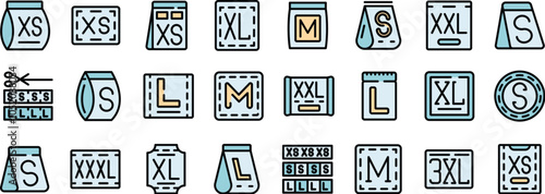 Clothes sizes, represented by letters and numbers, showing extra small, small, medium, large and extra large dimensions for dressmaking