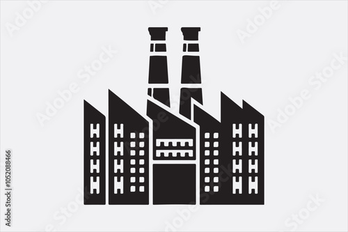 A black silhouette of a factory  with two tall smokestacks.