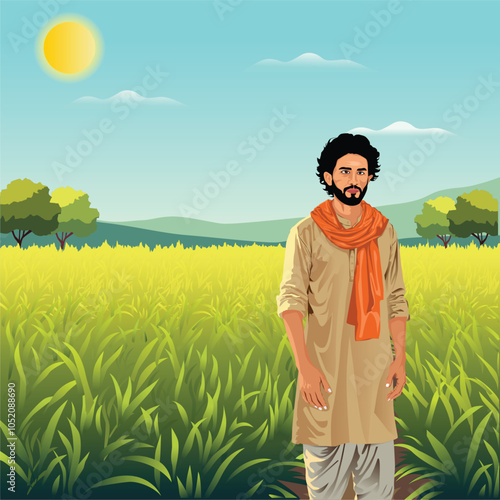Indian Farmer standing in crops
